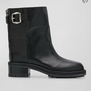 Jimmy Choo Black Moto Boots with Silver Buckle Brooklyn Moto
